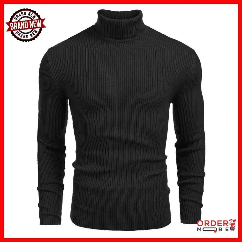 Men's Ribbed Slim Fit Turtleneck Pullover Sweater Knitted Casual